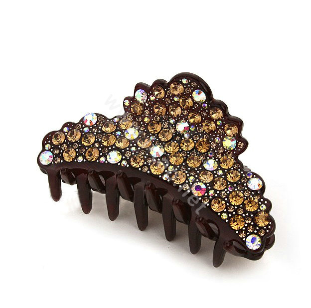 Hair Jewelry Sparkly Crystal Full Rhinestone Hair Clip Claw Clamp - Coffee
