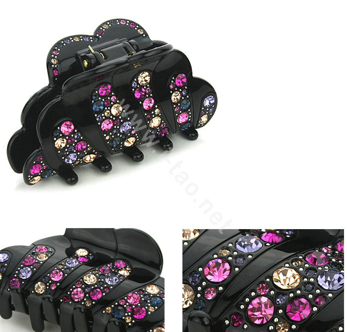 Hair Jewelry Sparkly Crystal Rhinestone Hair Clip Claw Clamp - Black