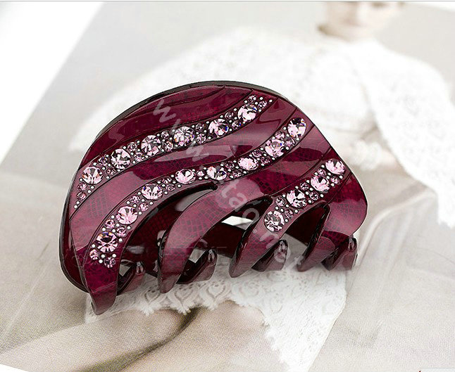 Hair Jewelry Sparkly Diamond Crystal Rhinestone Hair Clip Claw Clamp - Purple