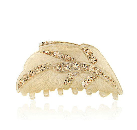 Hair Jewelry Tree leaf Rhinestone Crystal Hair Clip Claw Clamp - Champagne