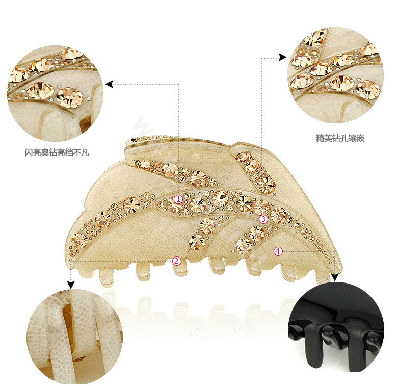 Hair Jewelry Tree leaf Rhinestone Crystal Hair Clip Claw Clamp - Champagne