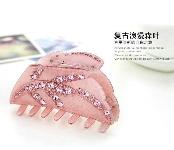 Hair Jewelry Tree leaf Rhinestone Crystal Hair Clip Claw Clamp - Pink