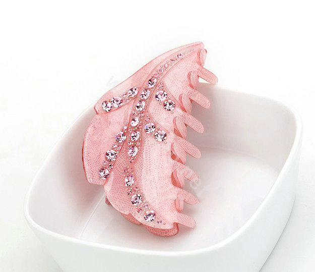 Hair Jewelry Tree leaf Rhinestone Crystal Hair Clip Claw Clamp - Pink