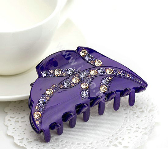 Hair Jewelry Tree leaf Rhinestone Crystal Hair Clip Claw Clamp - Purple