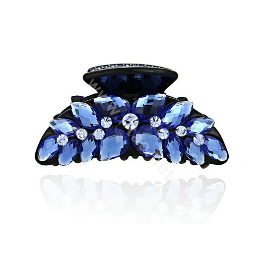 Luxury Hair Jewelry 3D Rhinestone Crystal Hair Clip Claw Clamp - Blue
