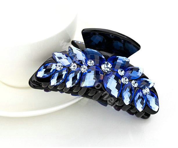 Luxury Hair Jewelry 3D Rhinestone Crystal Hair Clip Claw Clamp - Blue