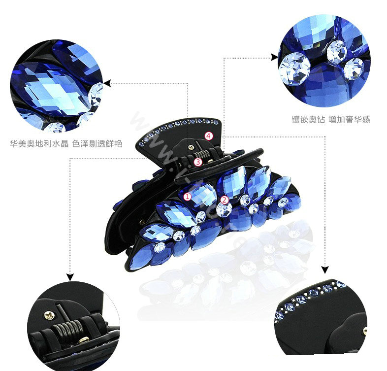 Luxury Hair Jewelry 3D Rhinestone Crystal Hair Clip Claw Clamp - Blue