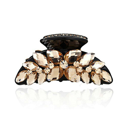 Luxury Hair Jewelry 3D Rhinestone Crystal Hair Clip Claw Clamp - Champagne