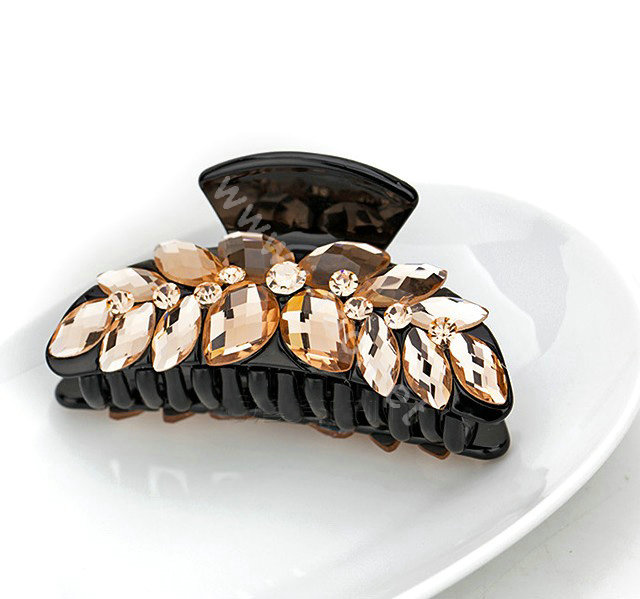 Luxury Hair Jewelry 3D Rhinestone Crystal Hair Clip Claw Clamp - Champagne
