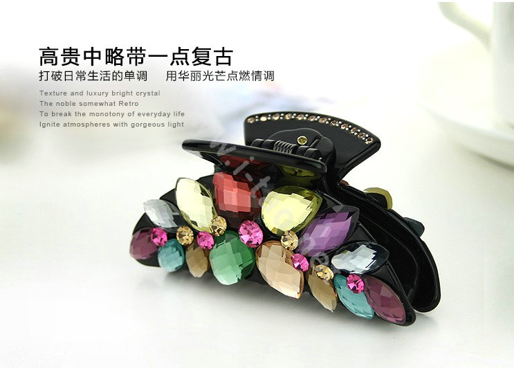 Luxury Hair Jewelry 3D Rhinestone Crystal Hair Clip Claw Clamp - Multicolor