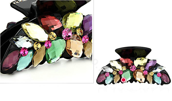 Luxury Hair Jewelry 3D Rhinestone Crystal Hair Clip Claw Clamp - Multicolor