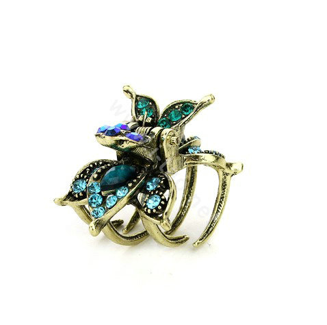 Retro Hair Jewelry Rhinestone Crystal Metal Hair Clip Claw Clamp - Blue