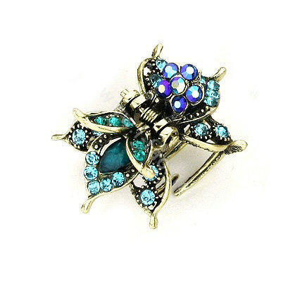 Retro Hair Jewelry Rhinestone Crystal Metal Hair Clip Claw Clamp - Blue