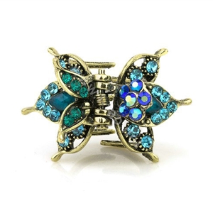 Retro Hair Jewelry Rhinestone Crystal Metal Hair Clip Claw Clamp - Blue