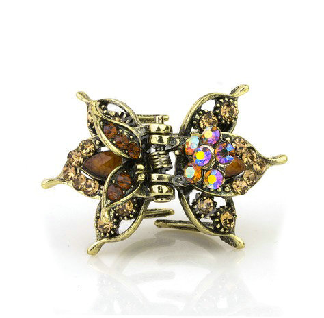 Retro Hair Jewelry Rhinestone Crystal Metal Hair Clip Claw Clamp - Champagne