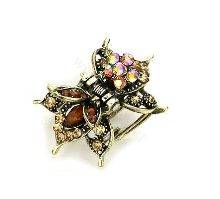 Retro Hair Jewelry Rhinestone Crystal Metal Hair Clip Claw Clamp - Champagne