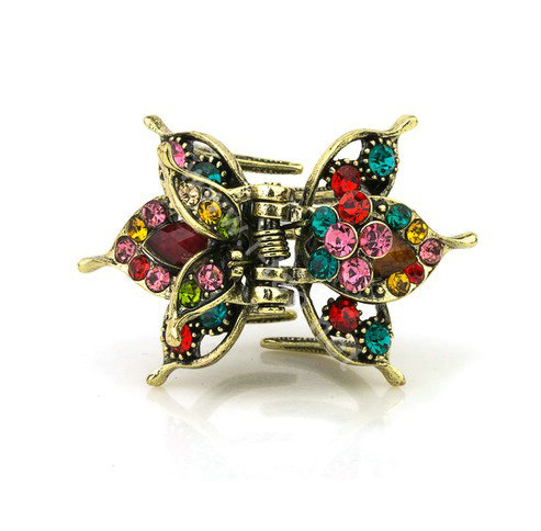 Retro Hair Jewelry Rhinestone Crystal Metal Hair Clip Claw Clamp - Multicolor