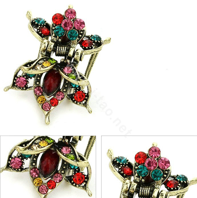 Retro Hair Jewelry Rhinestone Crystal Metal Hair Clip Claw Clamp - Multicolor