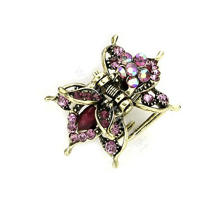 Retro Hair Jewelry Rhinestone Crystal Metal Hair Clip Claw Clamp - Purple