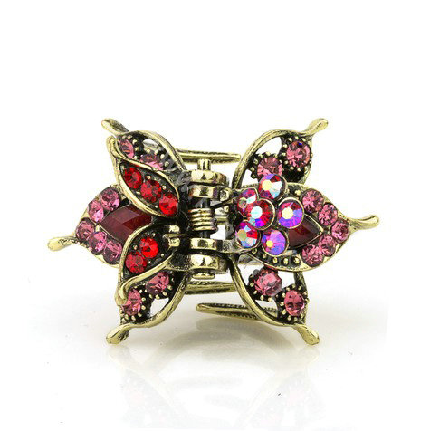 Retro Hair Jewelry Rhinestone Crystal Metal Hair Clip Claw Clamp - Red