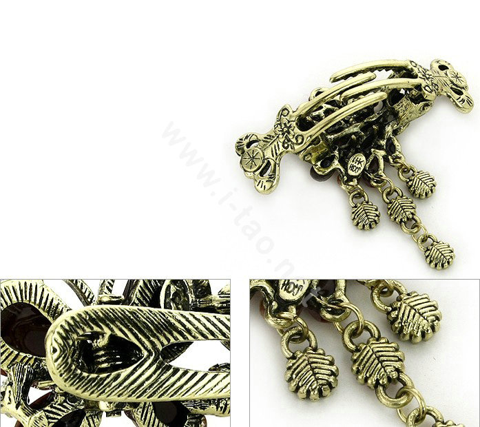 Retro Sparkly Crystal Peacock Metal Hair Barrette Clip Hair Claw Clamp - Blue