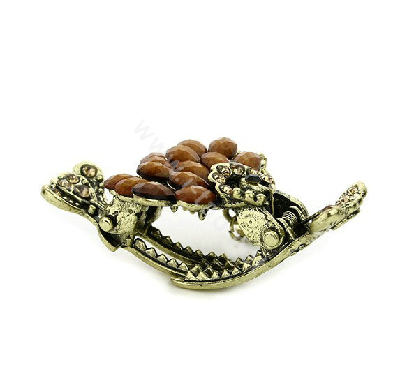 Retro Sparkly Crystal Peacock Metal Hair Barrette Clip Hair Claw Clamp - Coffee