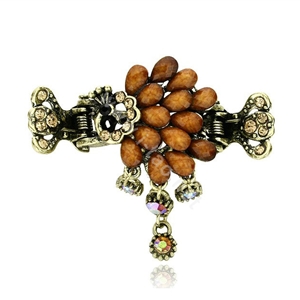 Retro Sparkly Crystal Peacock Metal Hair Barrette Clip Hair Claw Clamp - Coffee