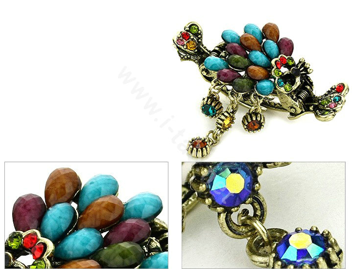 Retro Sparkly Crystal Peacock Metal Hair Barrette Clip Hair Claw Clamp - Multicolor