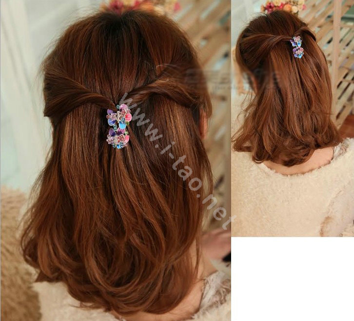 Sparkly Crystal Flower Metal Rhinestone Hair Clip Claw Clamp - Blue