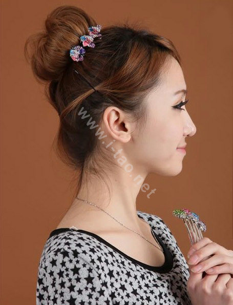 Sparkly Crystal Flower Metal Rhinestone Hair Clip Claw Clamp - Blue