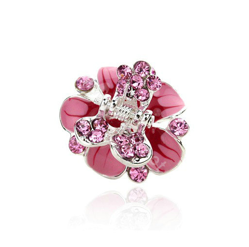 Sparkly Crystal Flower Metal Rhinestone Hair Clip Claw Clamp - Pink