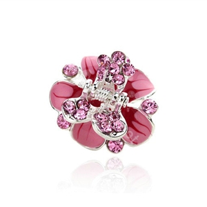 Sparkly Crystal Flower Metal Rhinestone Hair Clip Claw Clamp - Pink