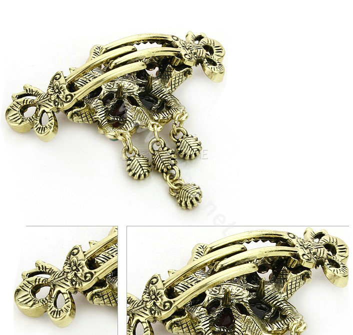 Vintage Sparkly Crystal Flower Gold Plated Metal Hair Barrette Clip Hair Accessory - Blue