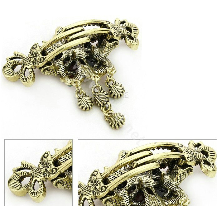 Vintage Sparkly Crystal Flower Gold Plated Metal Hair Barrette Clip Hair Accessory - Champagne