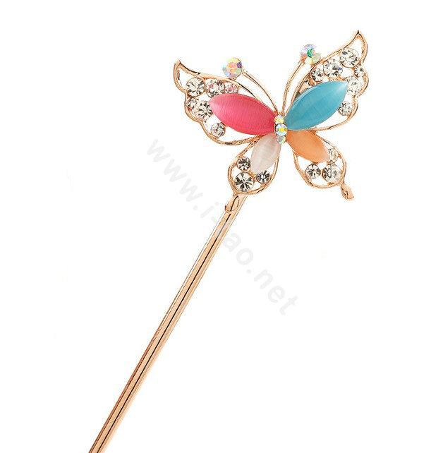 Butterfly Rhinestone Crystal Hairpin Hair Clasp Clip Fork Stick - Multicolor