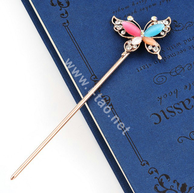 Butterfly Rhinestone Crystal Hairpin Hair Clasp Clip Fork Stick - Multicolor