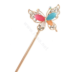 Butterfly Rhinestone Crystal Hairpin Hair Clasp Clip Fork Stick - Multicolor