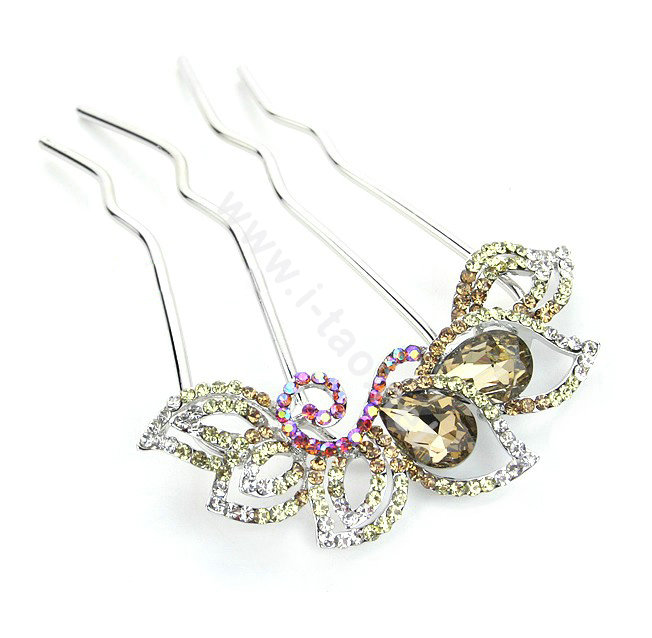 Elegant Hair Jewelry Crystal Rhinestone Flower Metal Hairpin Clip Comb - Champagne