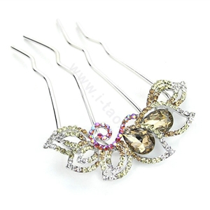 Elegant Hair Jewelry Crystal Rhinestone Flower Metal Hairpin Clip Comb - Champagne