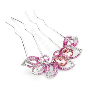 Elegant Hair Jewelry Crystal Rhinestone Flower Metal Hairpin Clip Comb - Pink