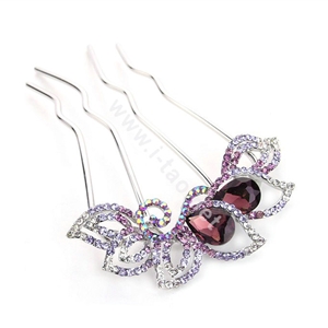 Elegant Hair Jewelry Crystal Rhinestone Flower Metal Hairpin Clip Comb - Purple