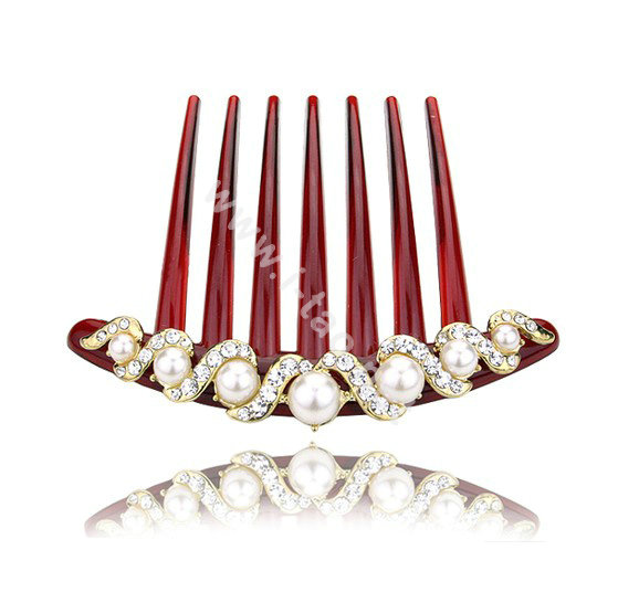 Elegant Hair Jewelry Crystal Rhinestone Pearl Resin Hair Pin Comb Clip - White
