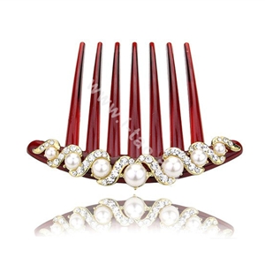 Elegant Hair Jewelry Crystal Rhinestone Pearl Resin Hair Pin Comb Clip - White