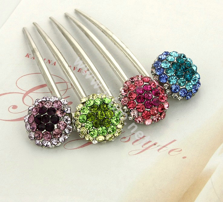 Elegant Hair Jewelry Rhinestone Crystal Ball Metal Hairpin Clip Comb - Multicolor