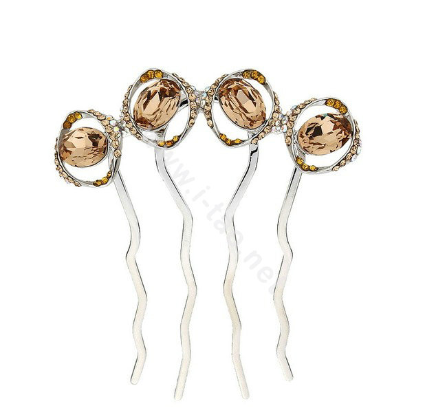 Elegant Hair Jewelry Rhinestone Crystal Circle Metal Hairpin Clip Comb - Champagne