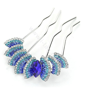 Elegant Hair Jewelry Rhinestone Crystal Metal Hairpin Clip Comb Pin - Blue
