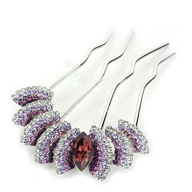 Elegant Hair Jewelry Rhinestone Crystal Metal Hairpin Clip Comb Pin - Purple