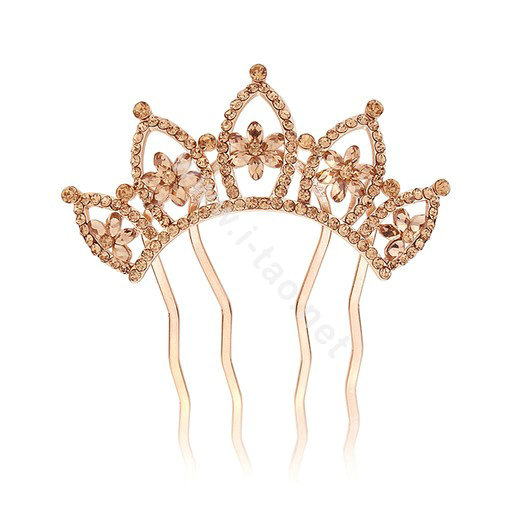 Hair Accessories Crystal Rhinestone Flower Crown Metal Hair Pin Clip Comb - Champagne