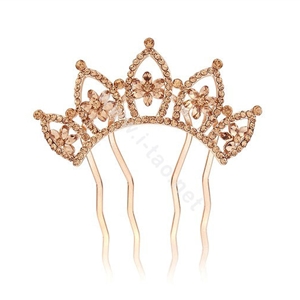 Hair Accessories Crystal Rhinestone Flower Crown Metal Hair Pin Clip Comb - Champagne
