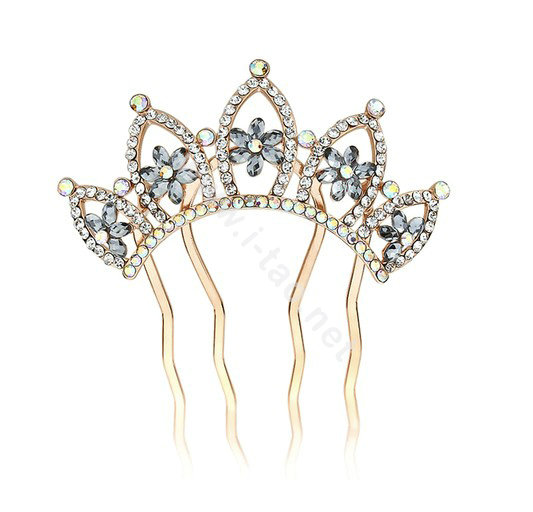 Hair Accessories Crystal Rhinestone Flower Crown Metal Hair Pin Clip Comb - Gray
